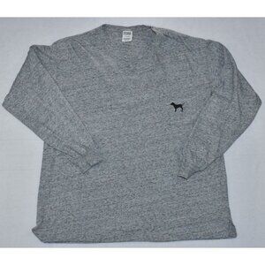 Victoria Secret PINK Womens Sweatshirt Size L Gray 86 Plaid Logo Long Sleeve Tee
